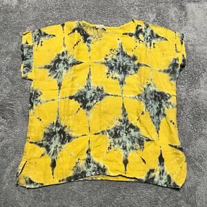 Bellambra Linen Shirt Womens Large Lagenlook Blouse Italy Tie Dye Yellow
